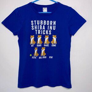 Stubborn Shiba Inu Tricks Shirt Funny Dog Gift Graphic T-Shirt Blue Womens Small